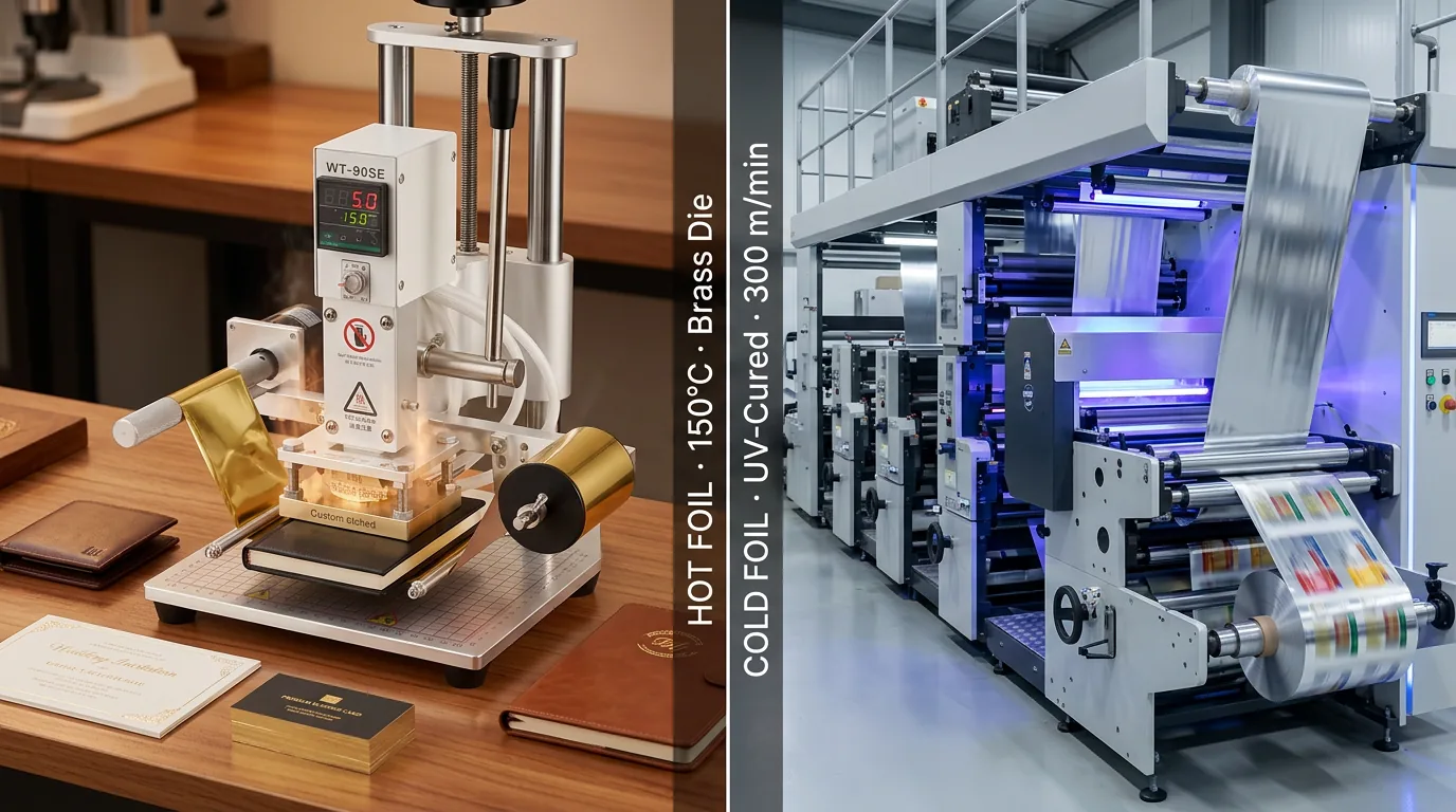 Cold foil stamping at full press speed compared with a bench-top hot foil stamping machine