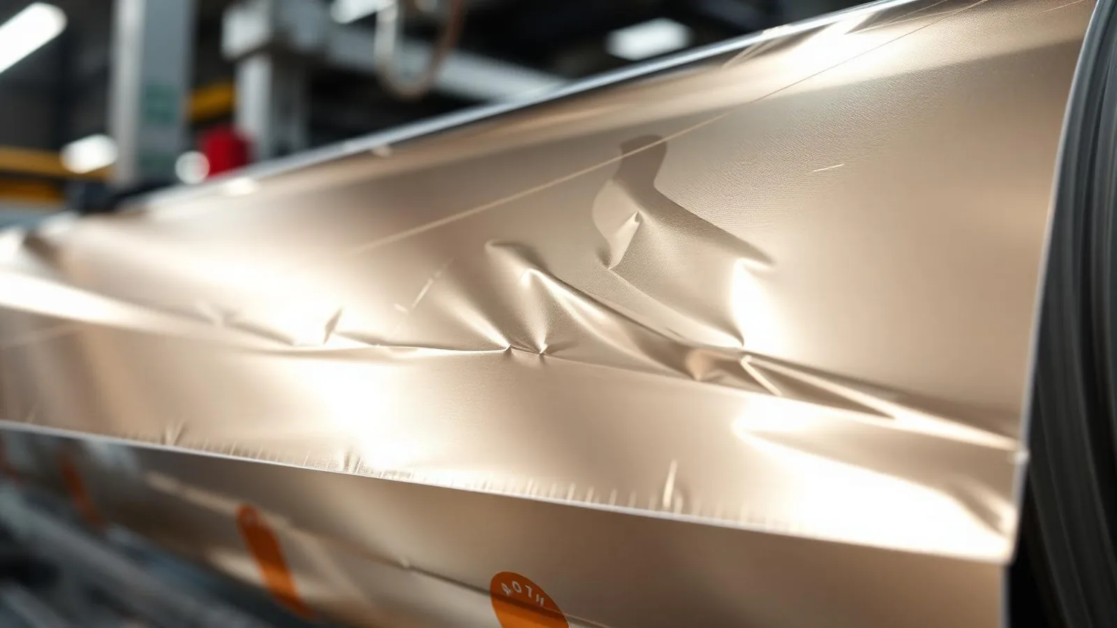 Cold foil wrinkle defect example on printed label web