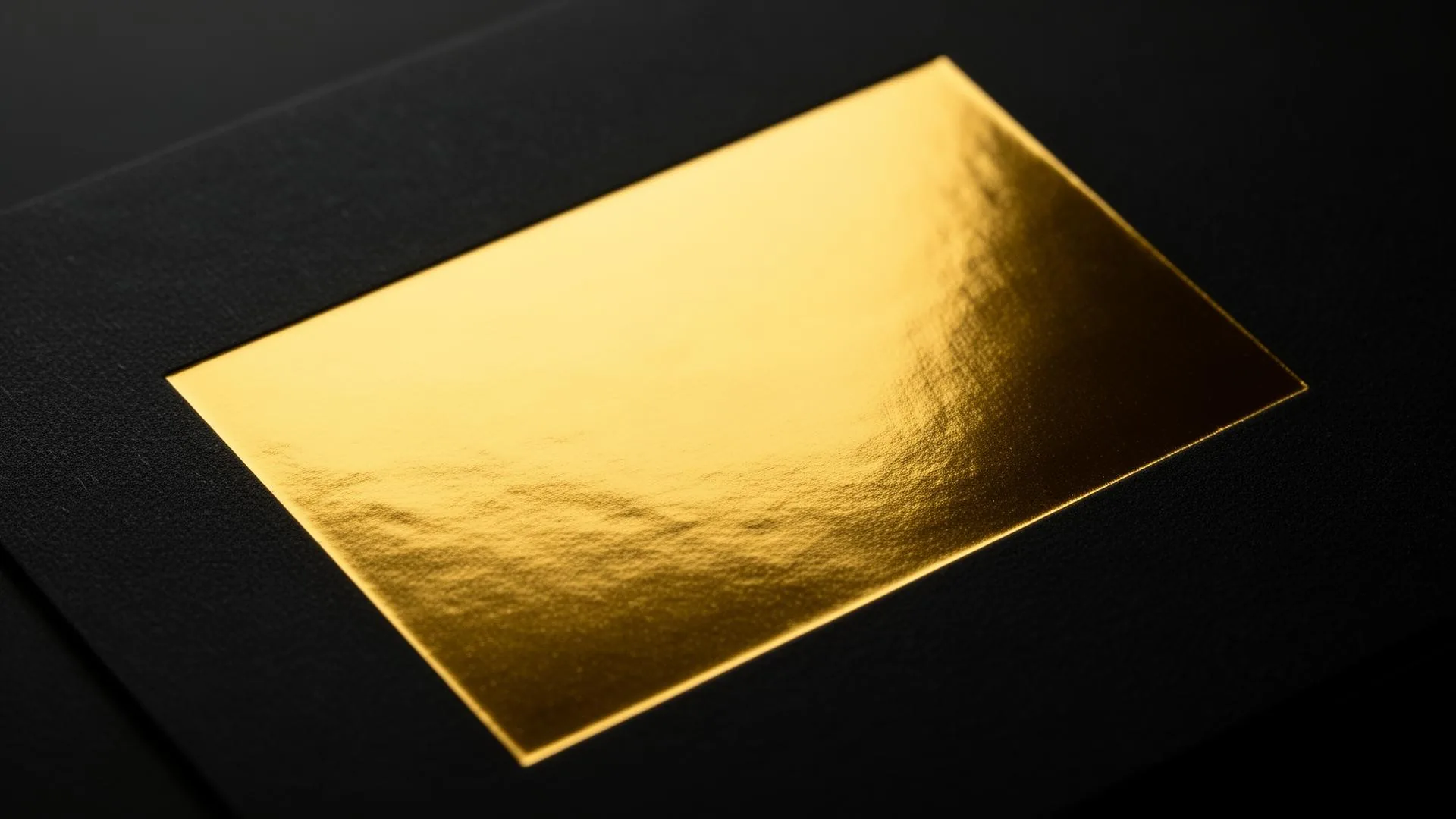 Macro view of bright metallic gold cold foil stamped on matte black luxury paperboard