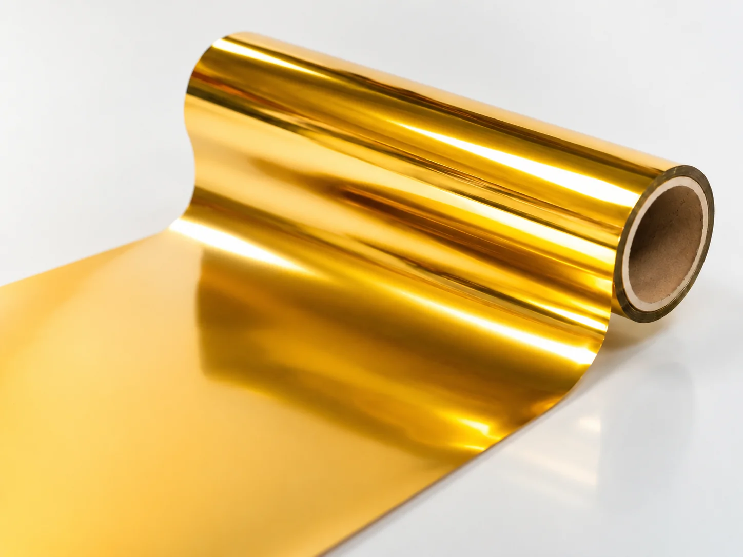 Bright Gold cold foil printed sample on luxury cosmetics carton with sharp serif typography and clean edge definition