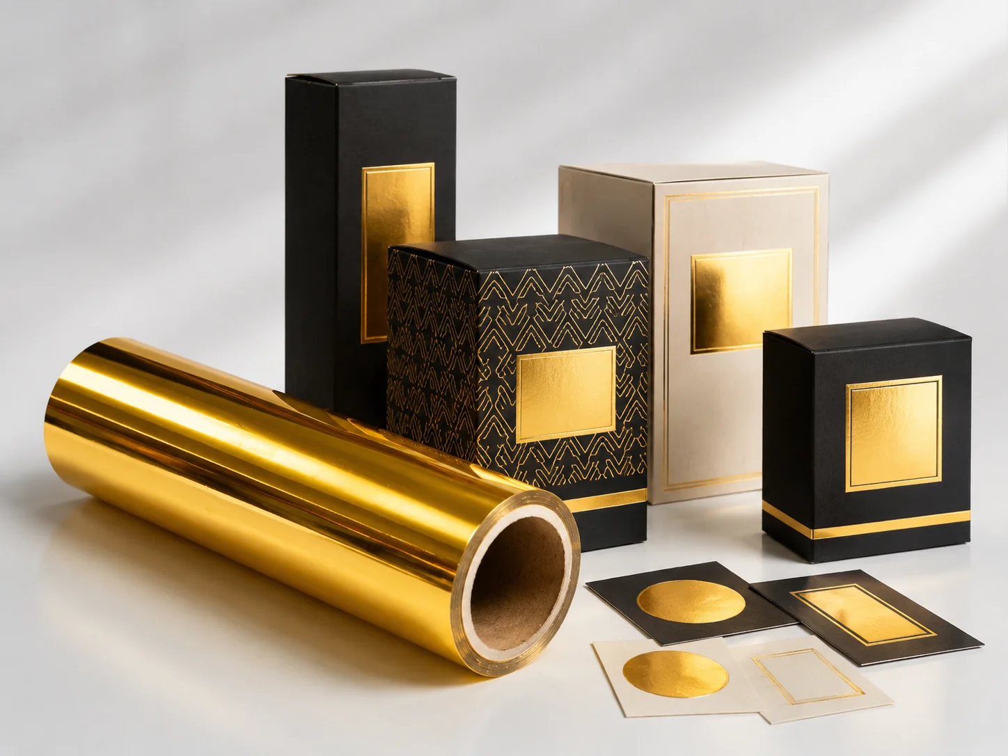 Bright Gold cold foil applied to confectionery and spirits packaging showing consistent brilliance across coated and uncoated stocks