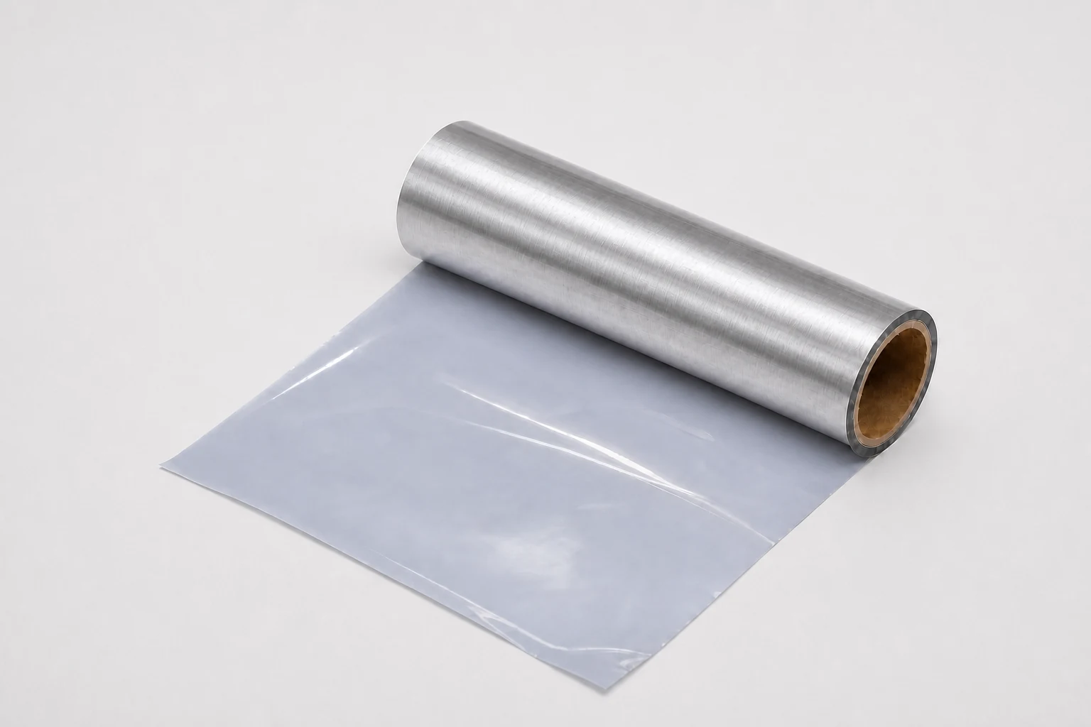 Brushed cold foil web unwinding with consistent directional grain coverage edge to edge