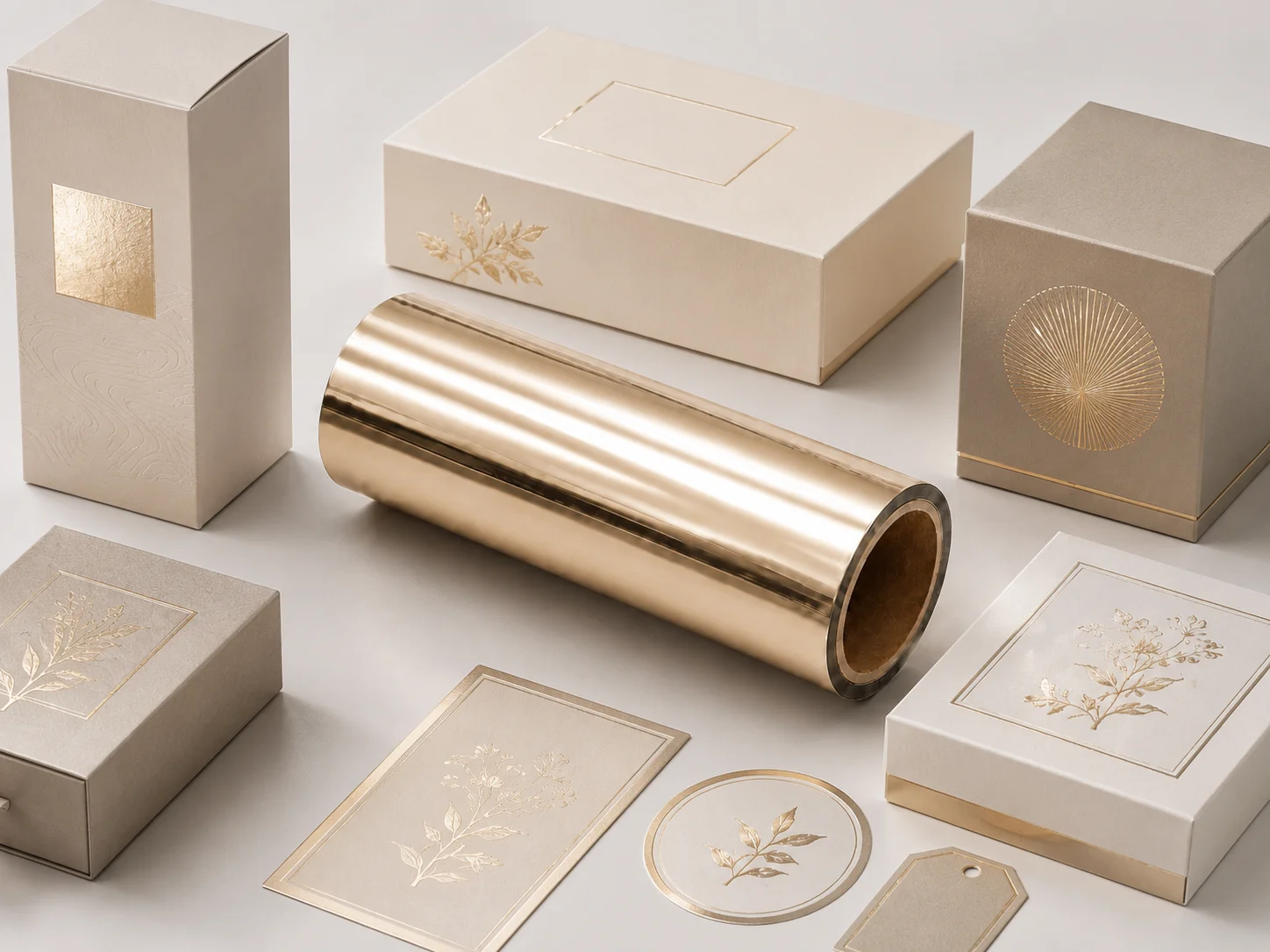 Champagne cold foil applied to fine wine labels, editorial cartons, hang tags and hospitality stationery